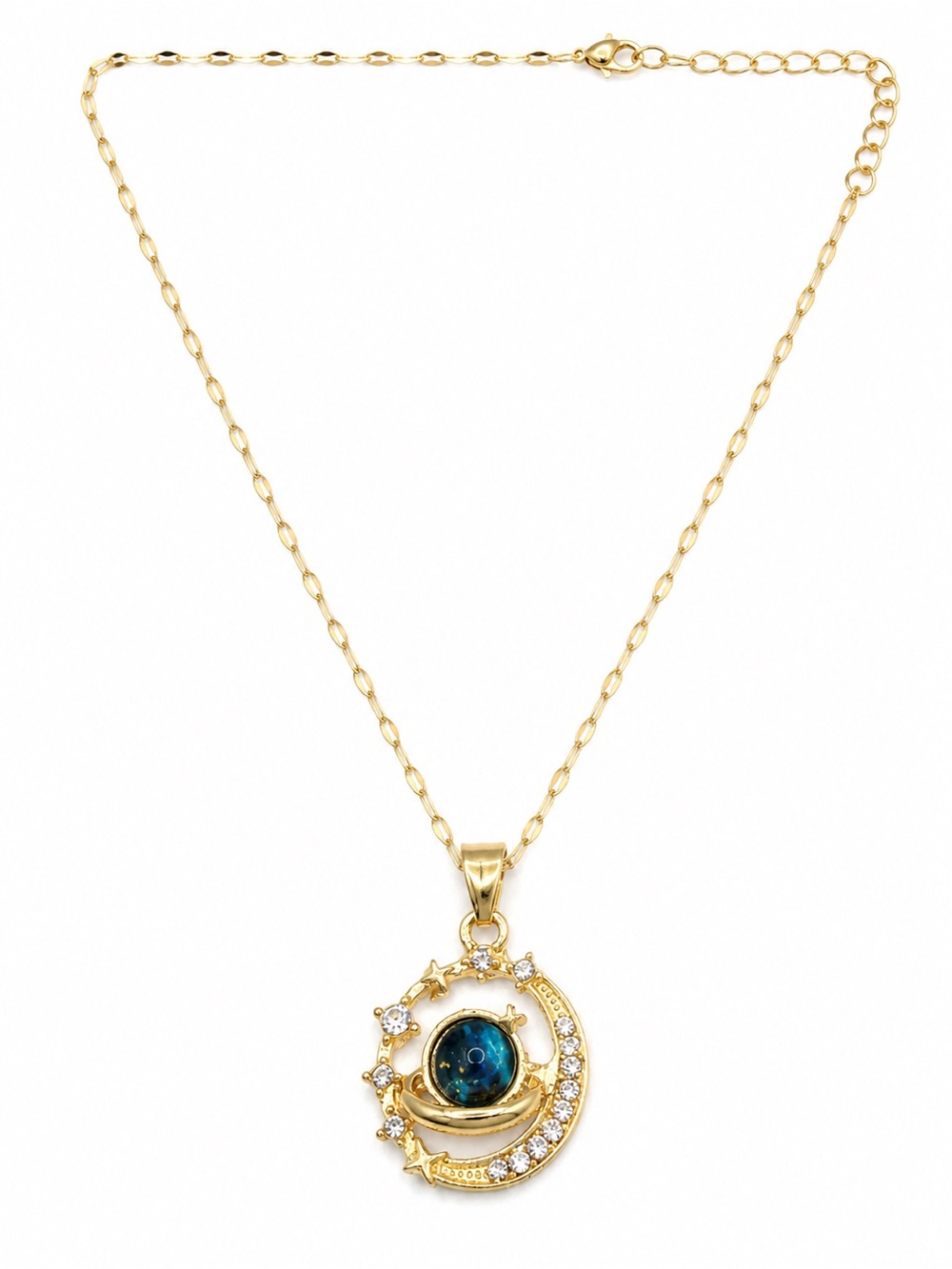 Gold toned Celestial Necklace with Blue Orb Pendant - Women Jewelry